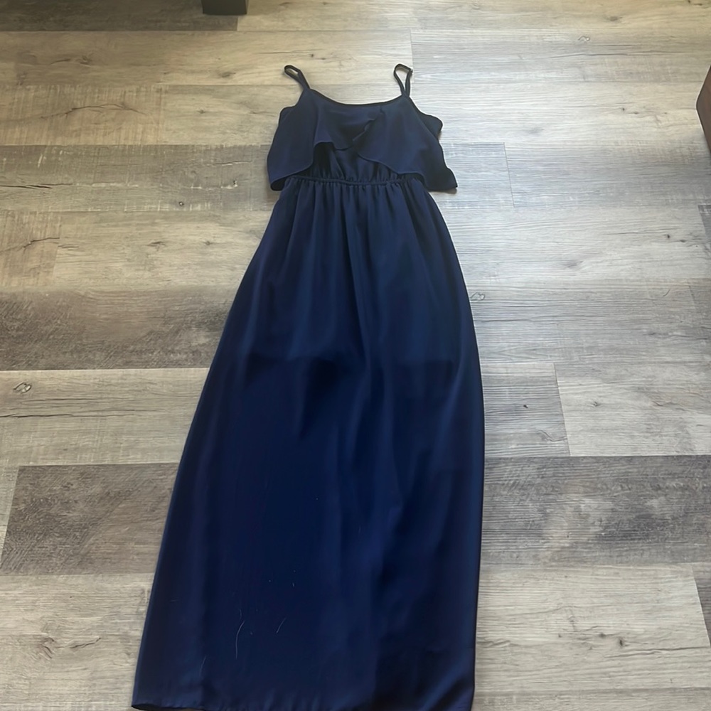 Sheer bottom, long dark blue dress